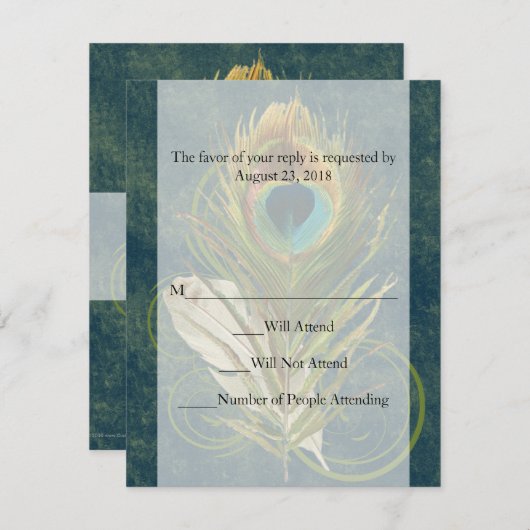 Swirl Peacock Feather -Klik om Uitzicht MATCHING S RSVP Kaartje (Voorkant / Achterkant)