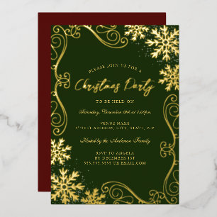 Swirl Red Green Snowflake Kerstfeest Folie Uitnodiging