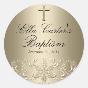 Swirl Sneeuwvlok & Cross Gold Baptism Sticker