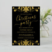 Swirl Snowflake Black Corporate Christmas Party Folie Uitnodiging (Staand Voorkant)