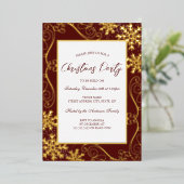 Swirl Snowflake Lijst Rood Goud Kerstfeest Folie Uitnodiging (Staand Voorkant)