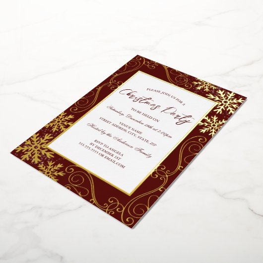 Swirl Snowflake Lijst Rood Goud Kerstfeest Folie Uitnodiging (Gedraaid)