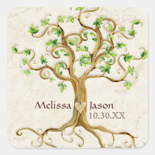 Swirl Tree Roots Antiqued Family Reunion nodigt ui Vierkante Sticker (Voorkant)