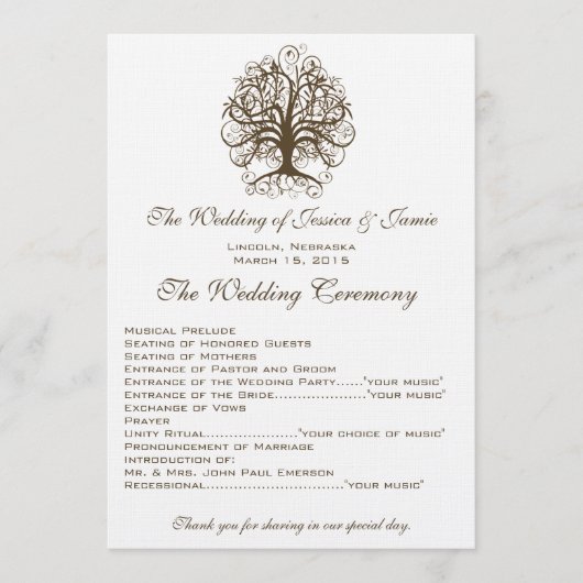 Swirl Tree Wedding Program Programma (Voorkant)