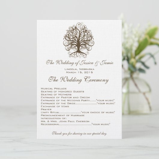 Swirl Tree Wedding Program Programma (Staand voorkant)