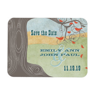 Swirl Tree Wood Tortelduifjes Grain Save the Date Magneet