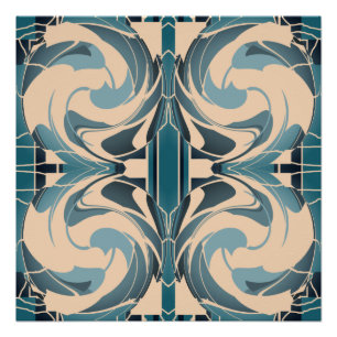 Swirling Beige met Seafoam Grey Blauwgroen Symmetr Perfect Poster