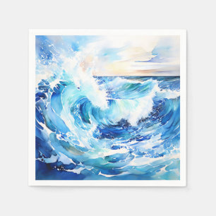 Swirling Blues and Whites Abstracte oceaangolf Servet