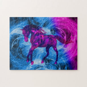Swirling Fractal Fantasy Black Horse Art Legpuzzel