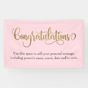 Swirling gold Glitter Gefeliciteerd Bord Roze Spandoek