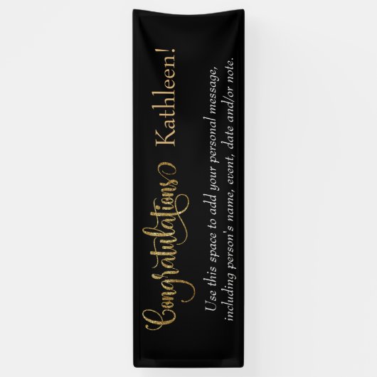 Swirling gold Glitter Gefeliciteerd met Black Spandoek (Verticaal)