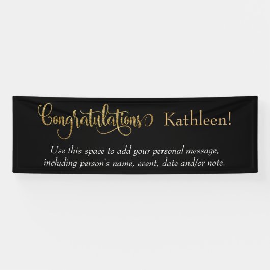 Swirling gold Glitter Gefeliciteerd met Black Spandoek (Horizontaal)