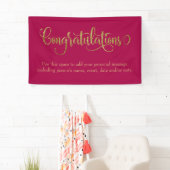 Swirling Gold Glitter Gefeliciteerd Raspberry Spandoek (Insitu)