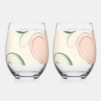 Swirling green lines with pink hearts  wijnglas zonder voet