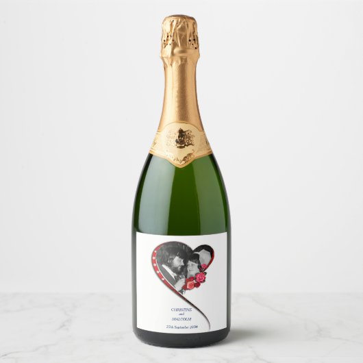 Swirling hart bruiloft sparkling wijnetiket (Voorkant)