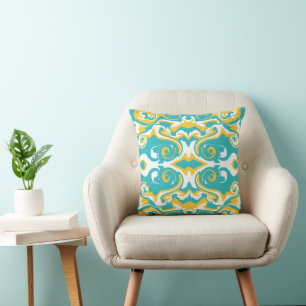 Swirling Patroon in Turquoise en Geel Kussen