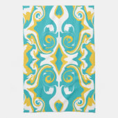 Swirling Patroon in Turquoise en Geel Theedoek (Verticaal)
