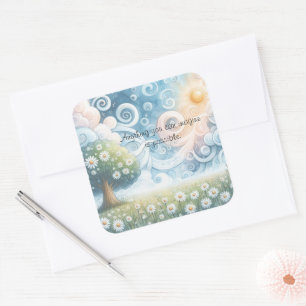 Swirling Skies / Daisies & Quote Vierkante Sticker