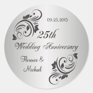 Swirls and Flowers zilver zwarte Sticker