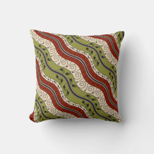 Swirls and Waves in rood, groen en crème Kussen