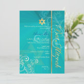 Swirls Bat Mitzvah/aqua blue/gold Kaart (Staand voorkant)