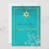 Swirls Bat Mitzvah/aqua blue/gold Kaart (Achterkant)