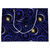 Swirls en sneeuwvlokken blauw en goud groot cadeauzakje (Voorkant)