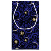 Swirls en sneeuwvlokken blauw en goud klein cadeauzakje (Achterkant)