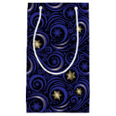 Swirls en sneeuwvlokken blauw en goud klein cadeauzakje (Voorkant)