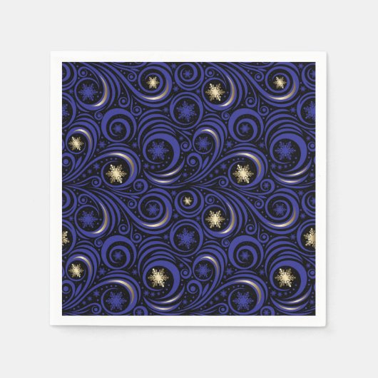 Swirls en sneeuwvlokken blauw en goud servet (Voorkant)