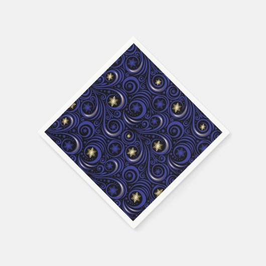 Swirls en sneeuwvlokken blauw en goud servet (Hoek)