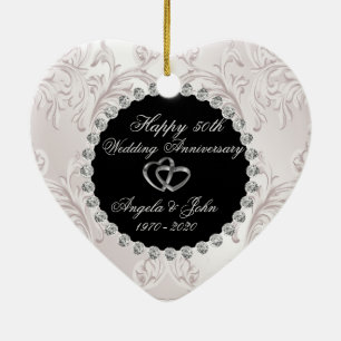 Swirls Hearts Rings 50th Wedding Jubileum Keramisch Ornament