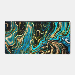 Swirls of Paint Zwart Goud Turquoise blauw Bureaumat