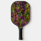 Swirls van Roze Groen Geel op Zwarte Abstracte Kun Pickleball Paddle (Voorkant)