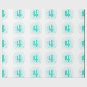 Swirly Aqua Nummer 4 Vier Verjaardags Verpakkingsd Cadeaupapier