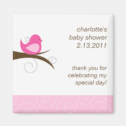 Swirly Bird Custom Baby shower Favor Magnet Magneet (Voorkant)
