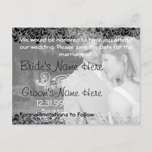 Swirly Black & White Sla de datum op Aankondigingskaart (Achterkant)