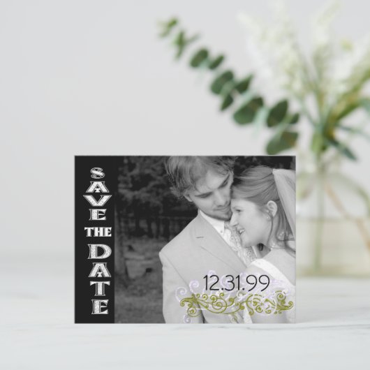 Swirly Black & White Sla de datum op Aankondigingskaart (Staand voorkant)