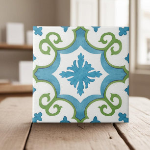 Swirly blauwgroen blauw Marokkaanse mediterrane st Tegeltje