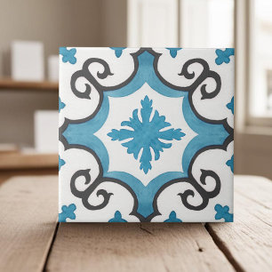 Swirly blauwgroen blauw Marokkaanse mediterrane st Tegeltje