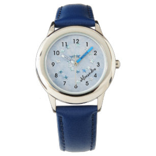 Swirly Blue Stars Meisjeshorloge Horloge