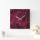 Swirly Burgundy Abstract Vierkante Klok (Huis)