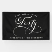 Swirly Calligraphy Black 40th Verjaardagsfeest Spandoek (Horizontaal)
