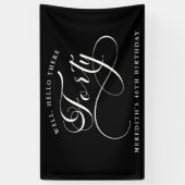 Swirly Calligraphy Black 40th Verjaardagsfeest Spandoek (Verticaal)
