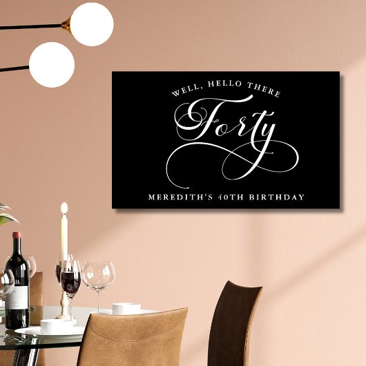 Swirly Calligraphy Black 40th Verjaardagsfeest Spandoek