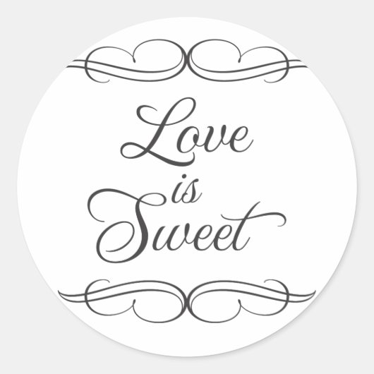 Swirly classic Love is Sweet Snoep Buffet Sticker (Voorkant)
