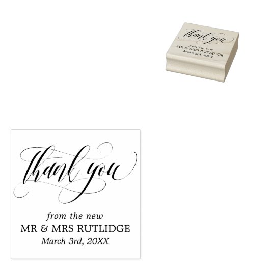 Swirly dank u - Bruiloft Rubberstempel (Gestempeld)