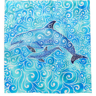 Swirly Dolphin Family Douchegordijn