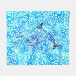 Swirly Dolphin Family Fleece Deken
