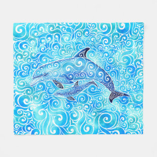 Swirly Dolphin Family Fleece Deken